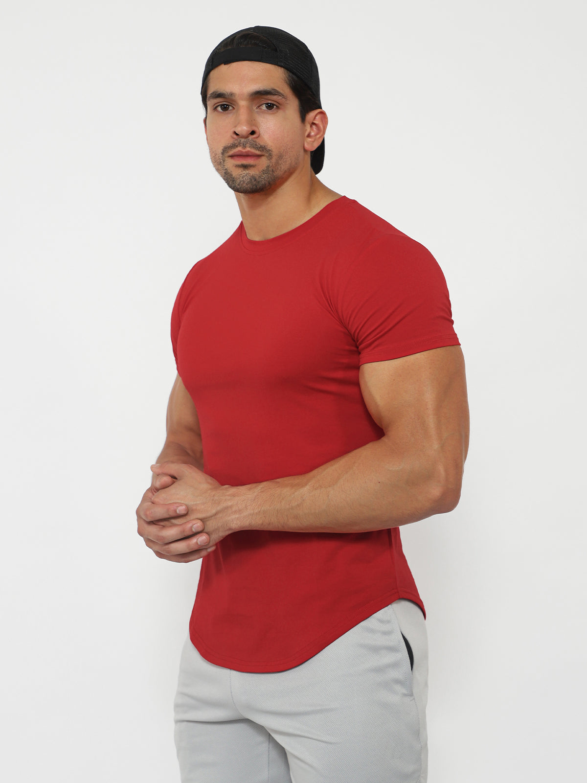 Kore Curved Hem T-shirt Muscle Fit Crew Neck - Ahaselected