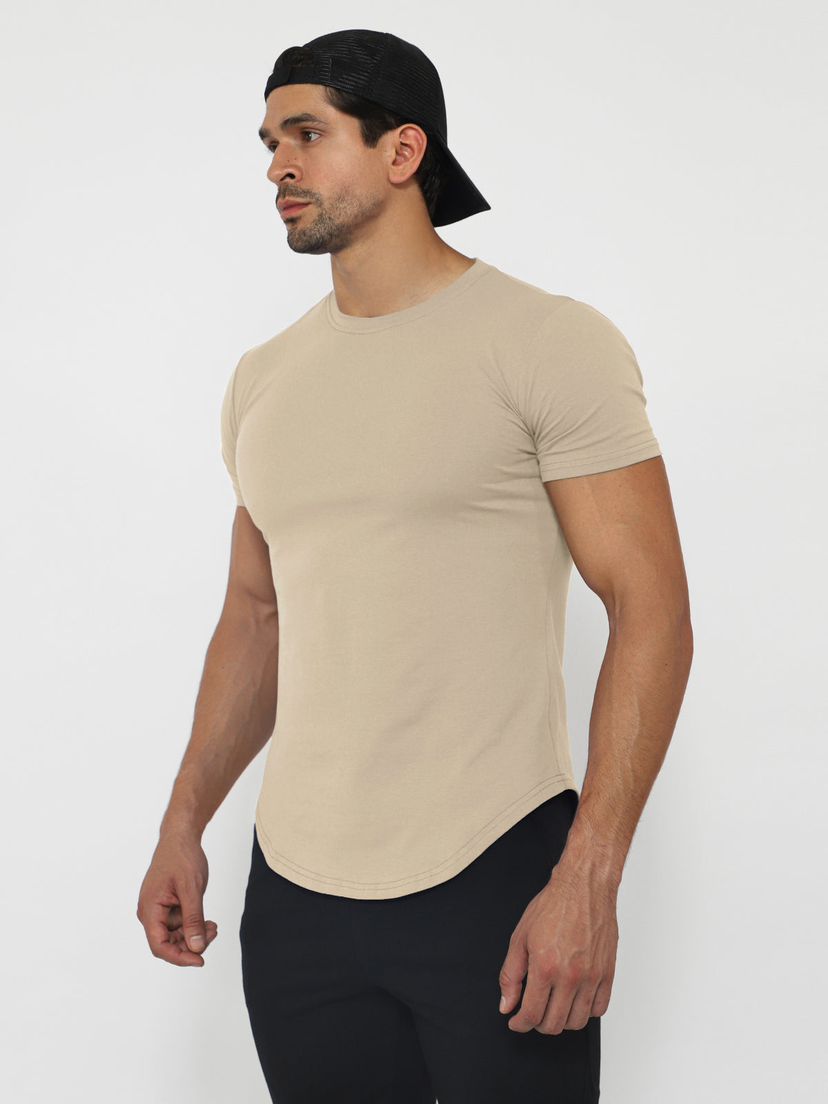 Kore Curved Hem T-shirt Muscle Fit Crew Neck - Ahaselected