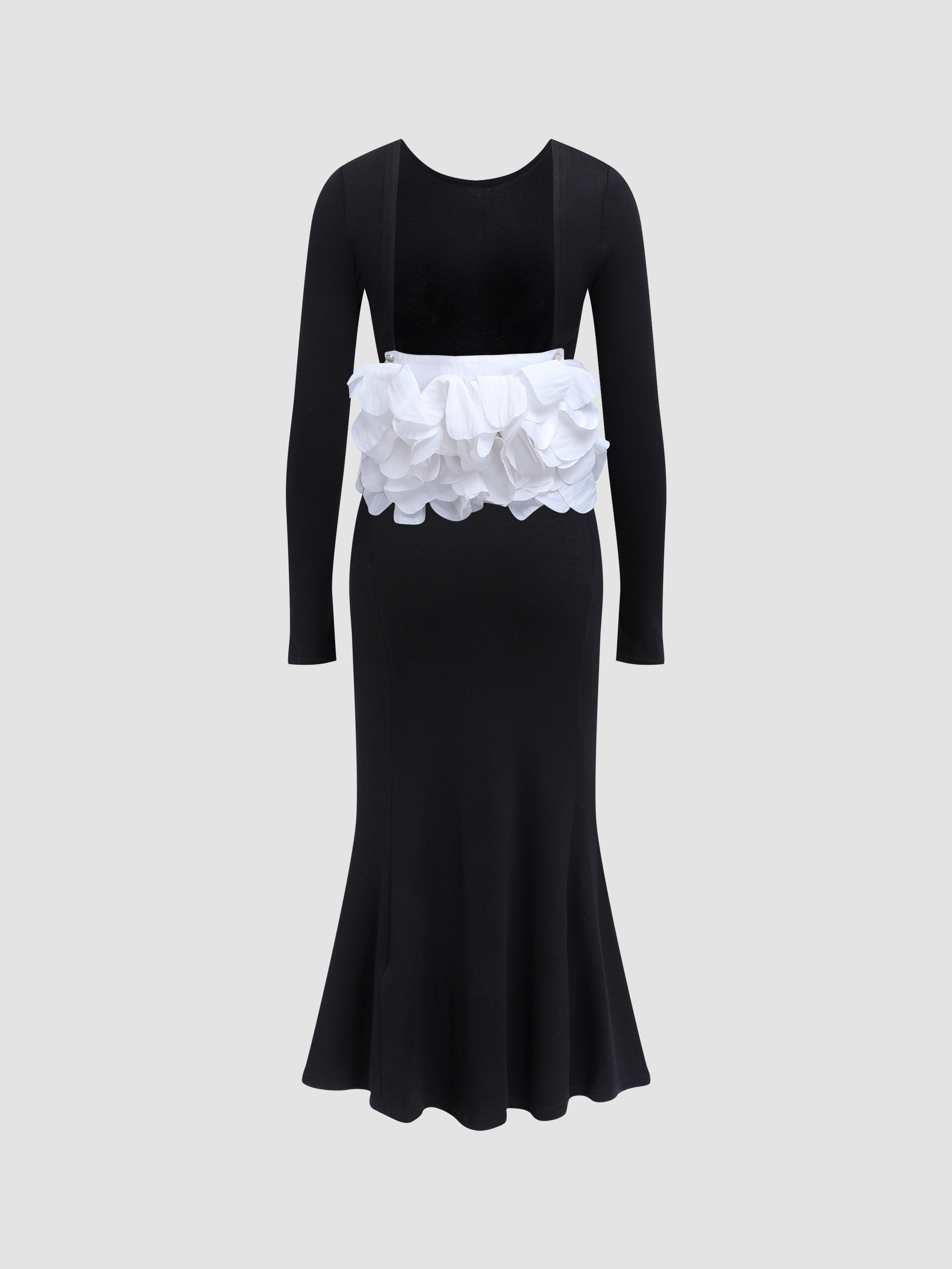 Flower-Embellished Backless Fine Ribbed Knit Dress - Ahaselected