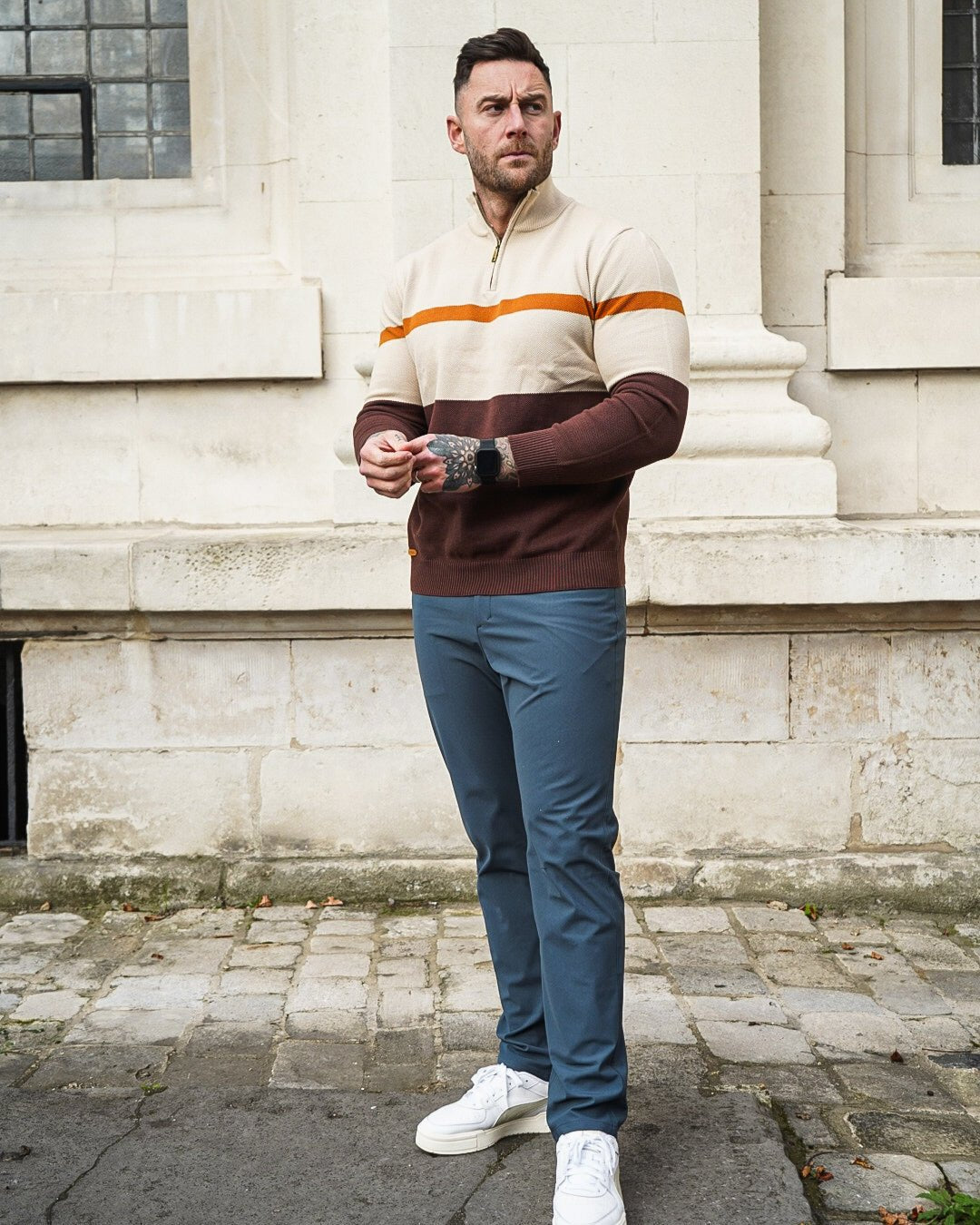 Color-Block Quarter-Zip Sweater New - Ahaselected