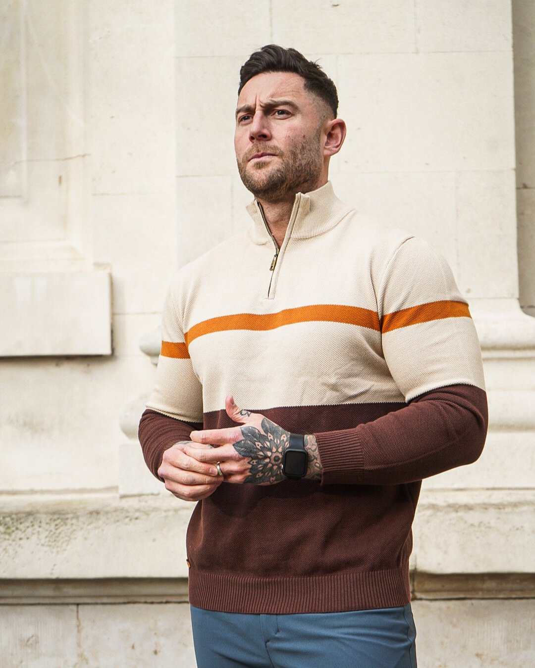 Color-Block Quarter-Zip Sweater New - Ahaselected