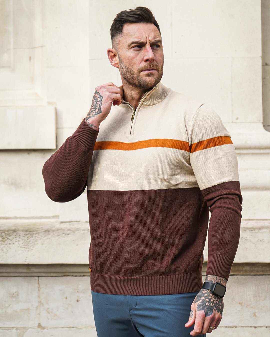 Color-Block Quarter-Zip Sweater New - Ahaselected