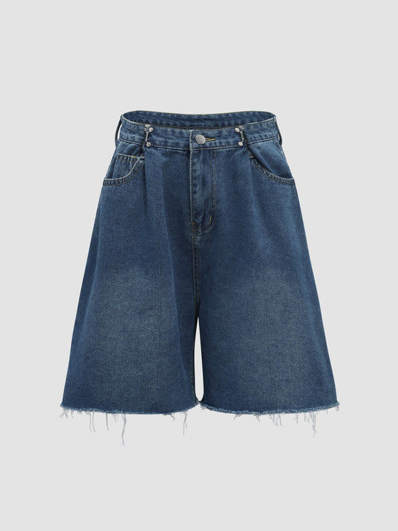 Jeansshorts mit weitem Bein und verstellbarer Taille für Damen