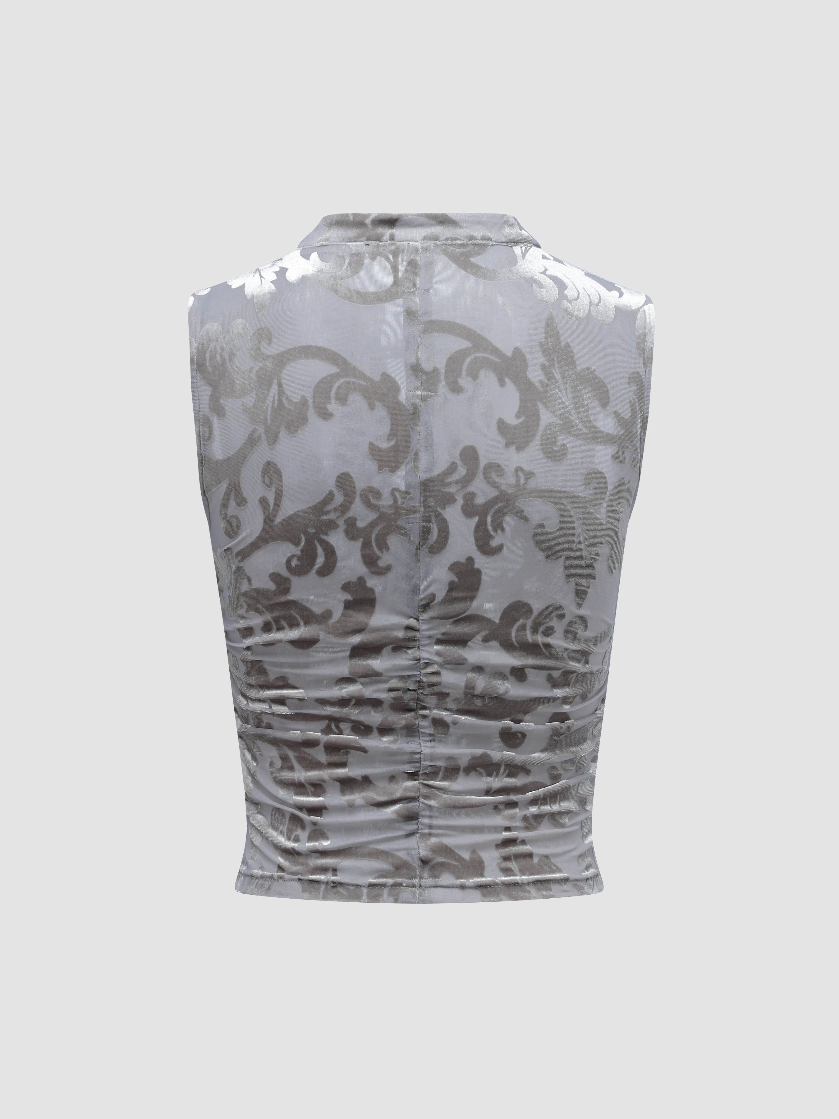 Velvet Stretch Sheer Mock Neck Vest - Ahaselected