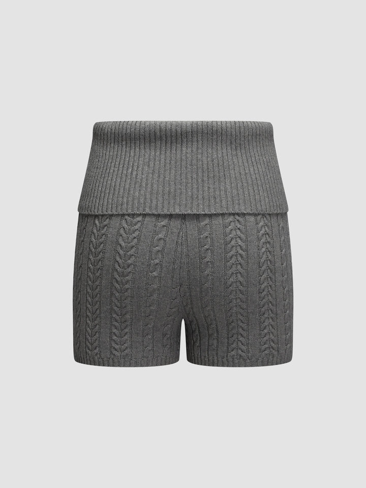 Cable Knit Buttoned Roll-Up Hem Shorts