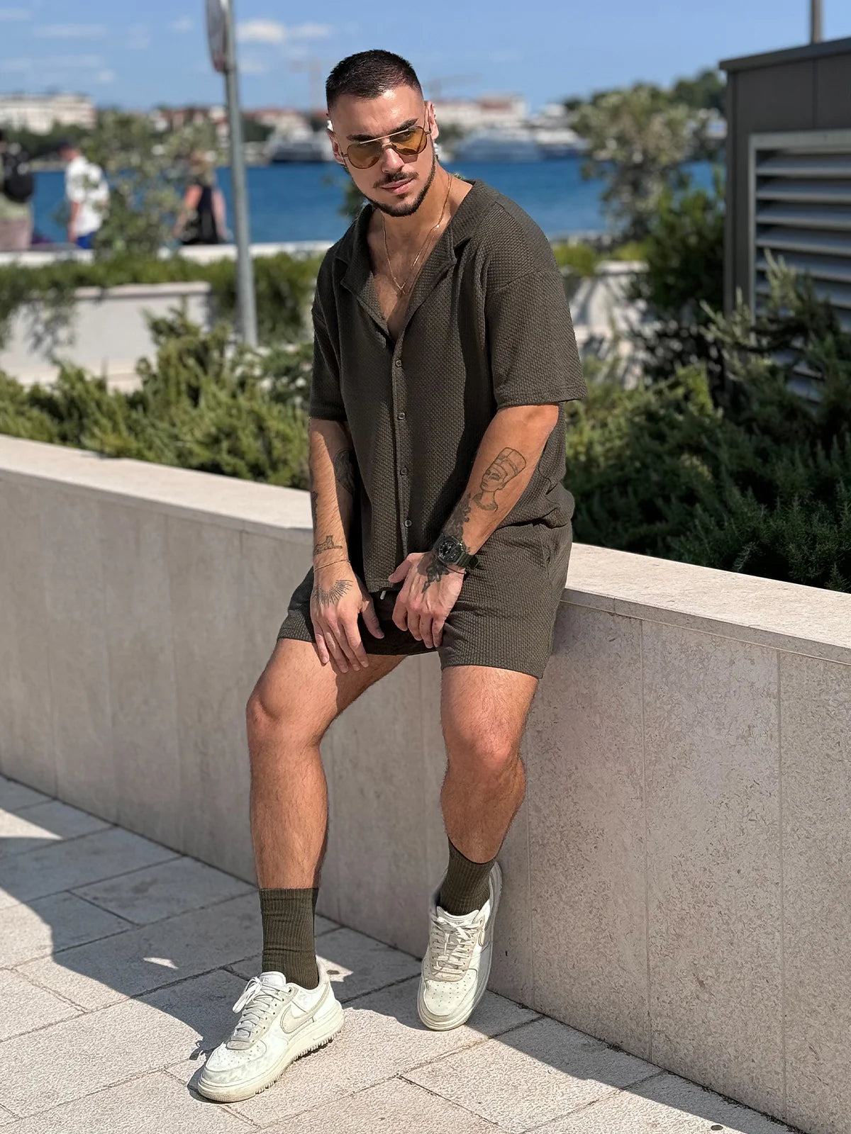 Set: Hawaii-Strickset, Hemd + Shorts, Sand -thumbmail-15