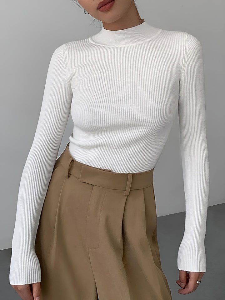 Mock-Neck Solid Slim Bottoming Knit Top