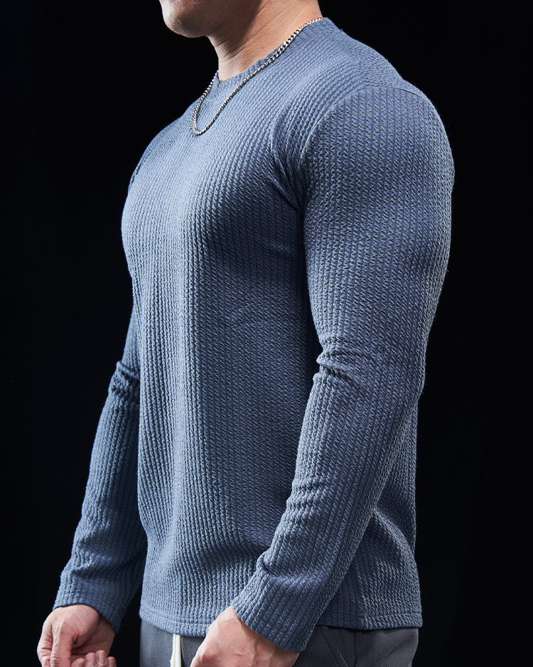 Texture Grid Crewneck Pullover Long Sleeve Shirt New (app only) - Ahaselected