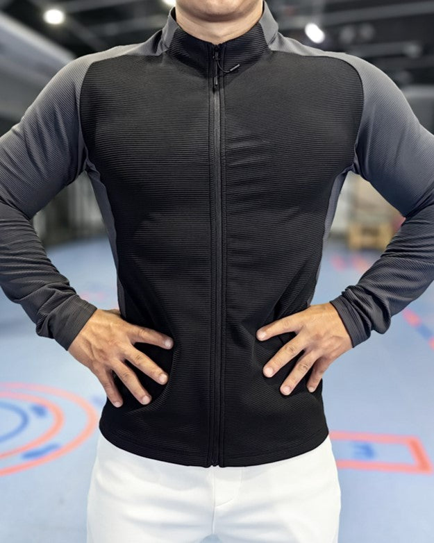 Shoulder Cut Two Tone Full Zip Long Sleeve - Ahaselected