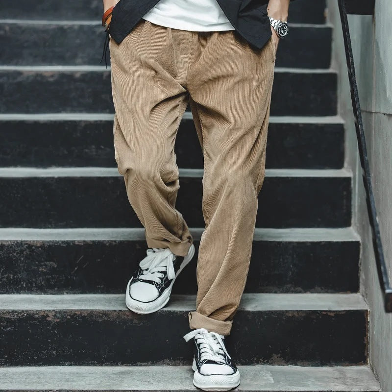 Men's Corduroy Relaxed Fit Straight Pants - Ahaselected