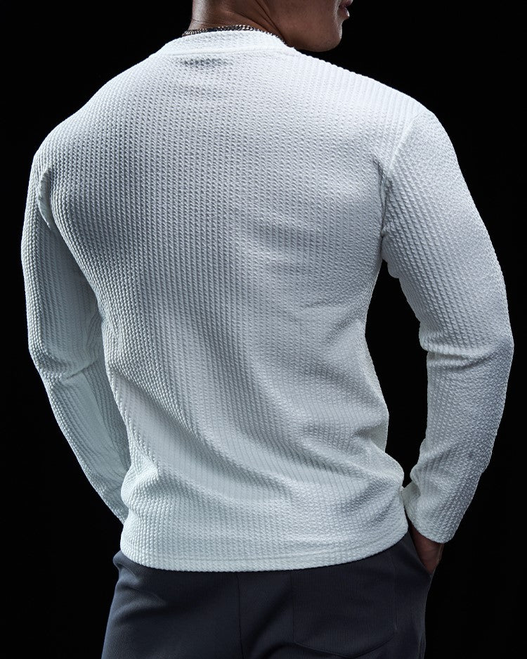 Texture Grid Crewneck Pullover Long Sleeve Shirt New (app only) - Ahaselected
