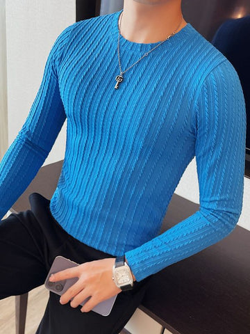 M's Crewneck Striped Pullover Long Sleeve Shirt