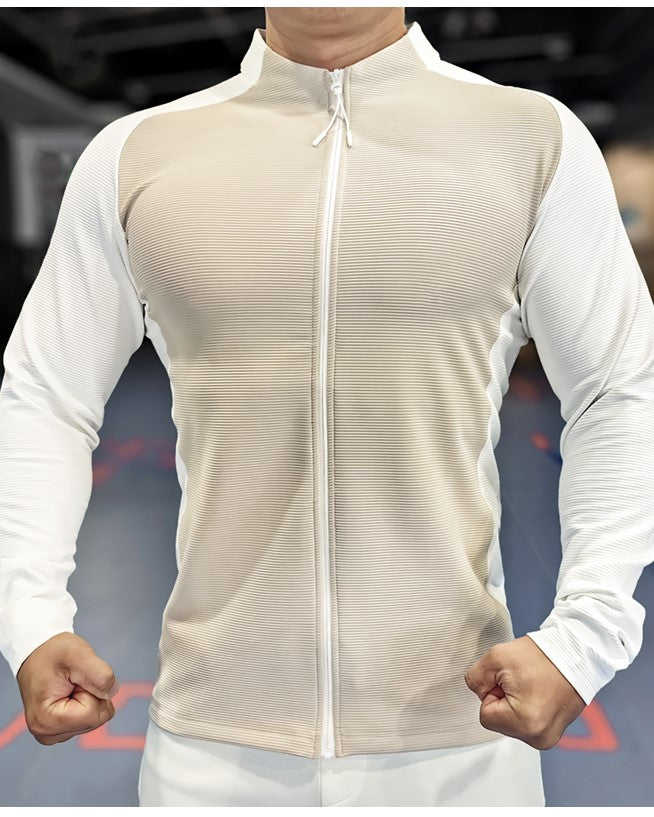 Shoulder Cut Two Tone Full Zip Long Sleeve - Ahaselected