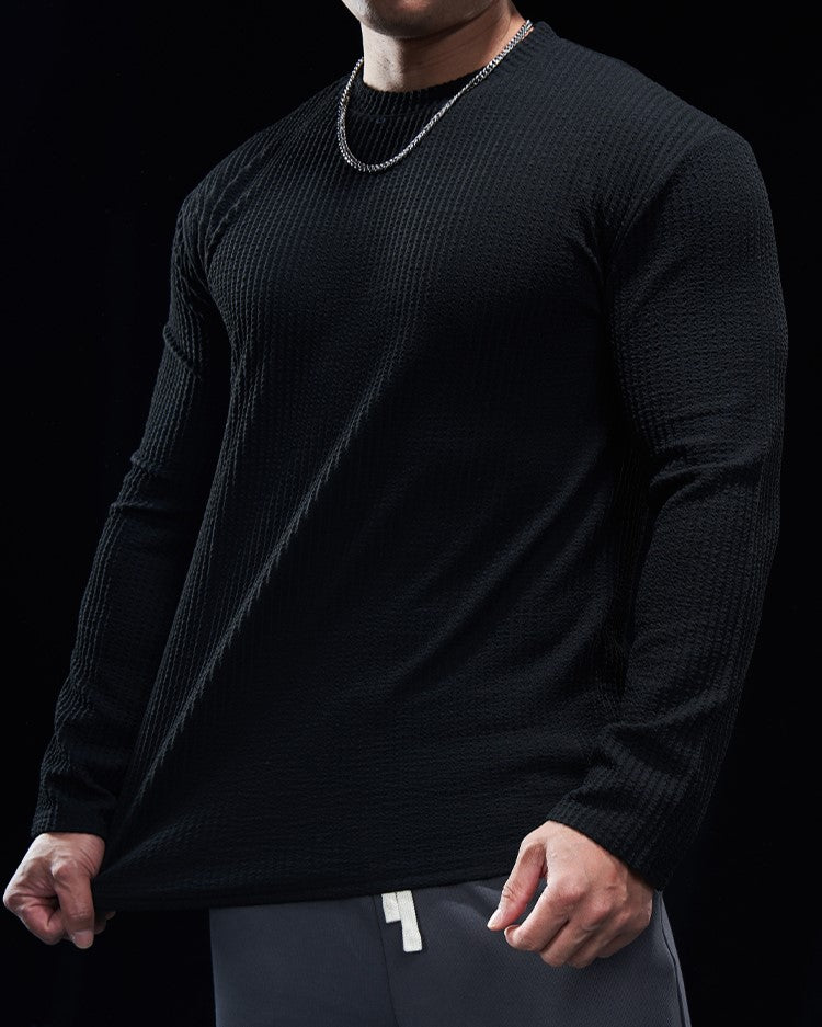 Texture Grid Crewneck Pullover Long Sleeve Shirt New (app only) - Ahaselected
