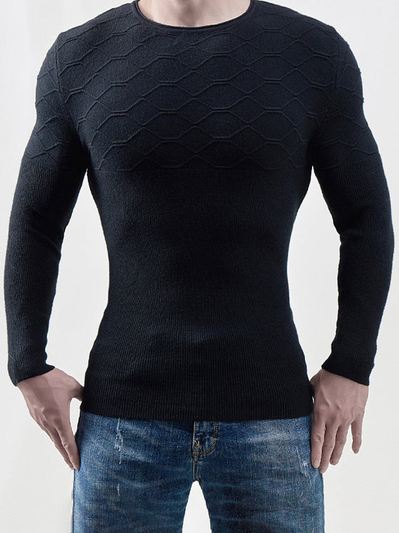 M's Muscle fit Sweater Grid Texture Pullover - Ahaselected