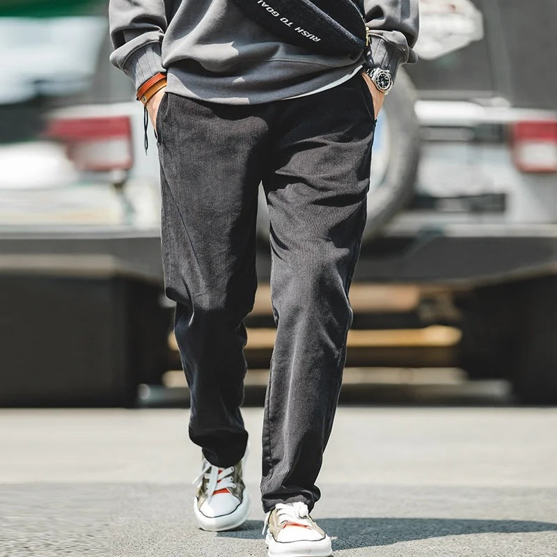 Men's Corduroy Relaxed Fit Straight Pants - Ahaselected