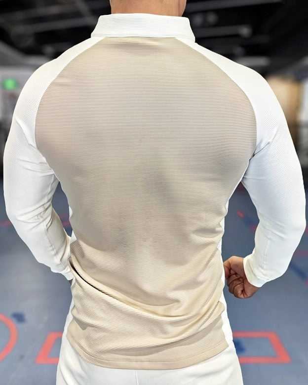 Shoulder Cut Two Tone Full Zip Long Sleeve - Ahaselected