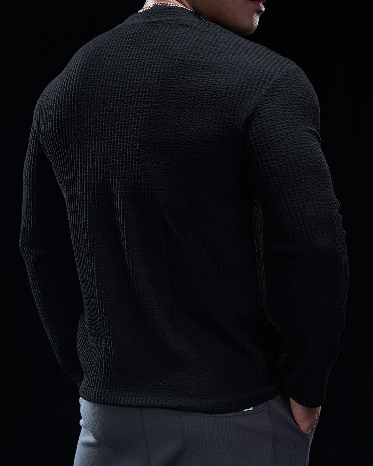 Texture Grid Crewneck Pullover Long Sleeve Shirt New (app only) - Ahaselected
