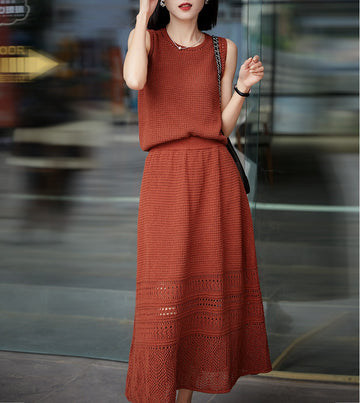 Bohemian Vest +T-shirt + Skirt Set