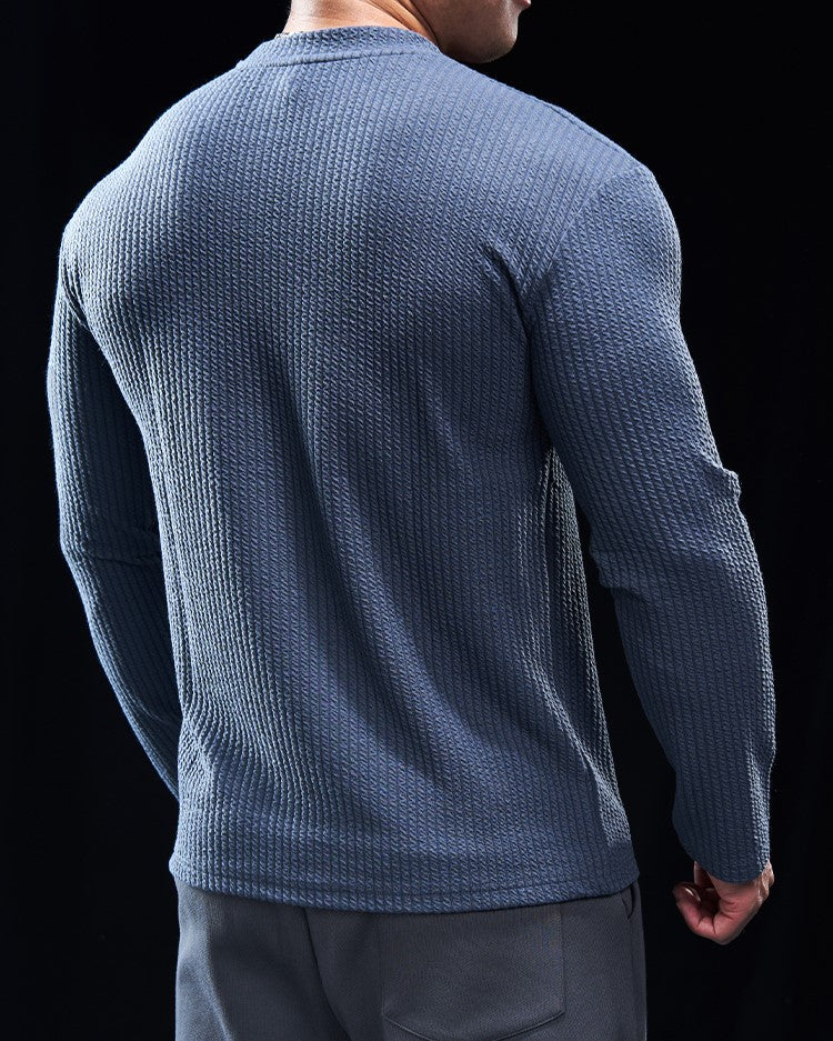 Texture Grid Crewneck Pullover Long Sleeve Shirt New (app only) - Ahaselected