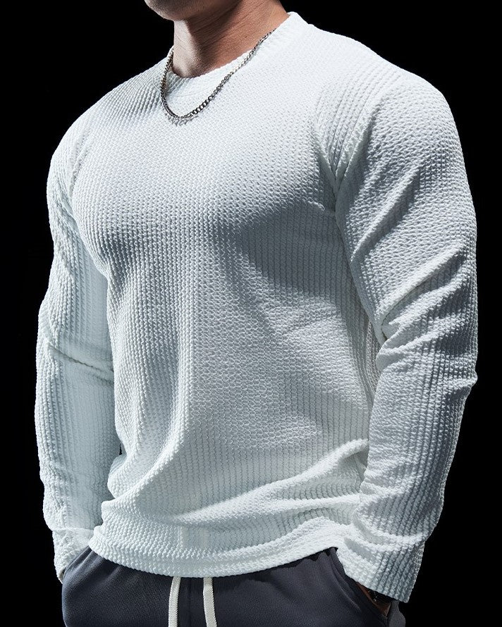 Texture Grid Crewneck Pullover Long Sleeve Shirt New (app only) - Ahaselected