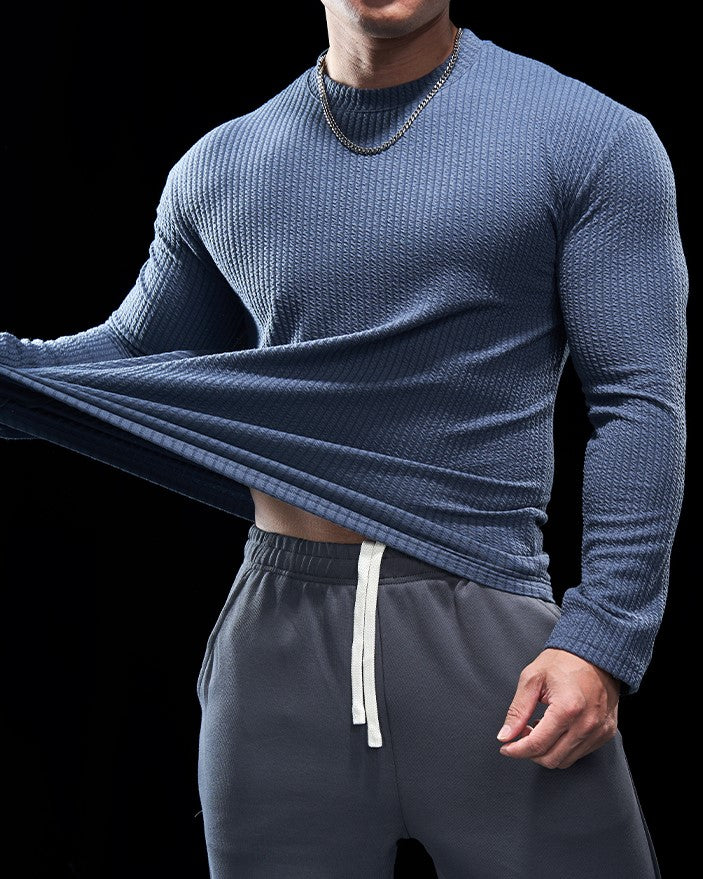 Texture Grid Crewneck Pullover Long Sleeve Shirt New (app only) - Ahaselected