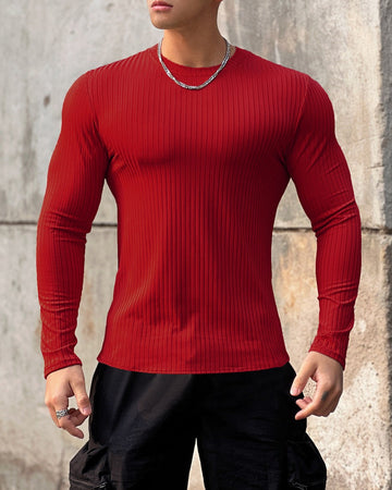 Stretch Rib Jersey Crewneck Long Sleeves T-shirt