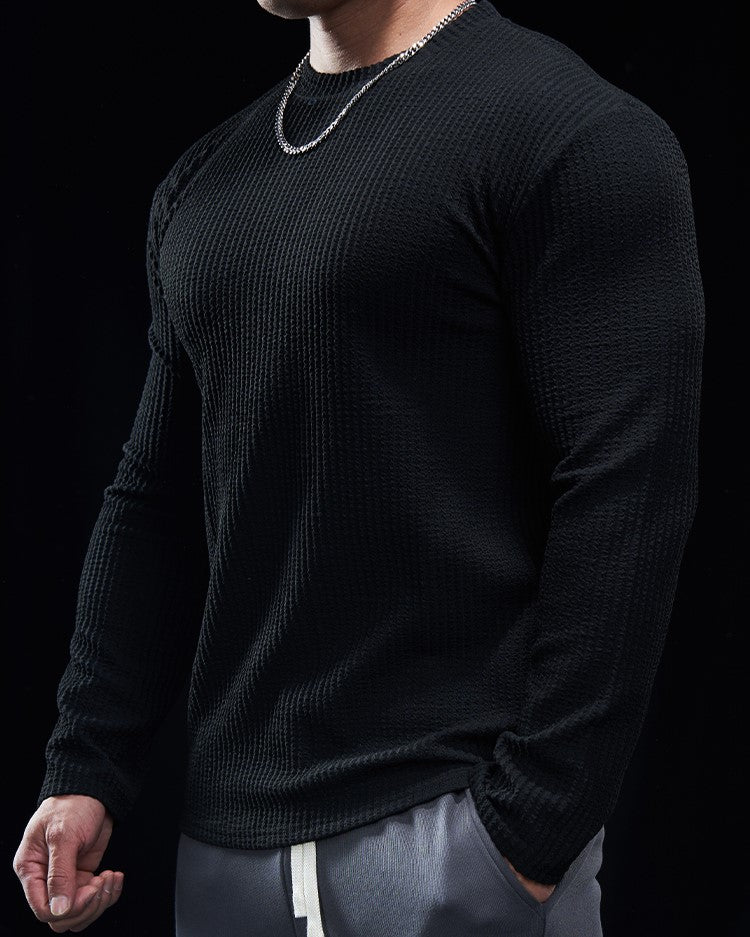 Texture Grid Crewneck Pullover Long Sleeve Shirt New (app only) - Ahaselected