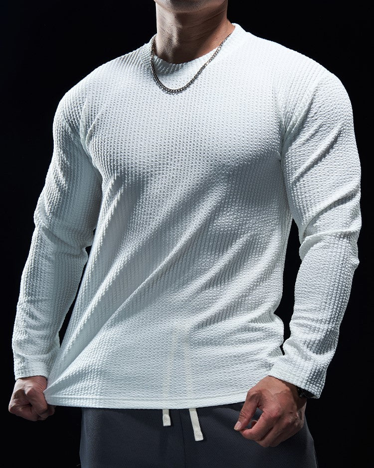 Texture Grid Crewneck Pullover Long Sleeve Shirt New (app only) - Ahaselected