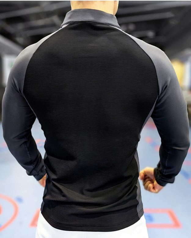 Shoulder Cut Two Tone Full Zip Long Sleeve - Ahaselected
