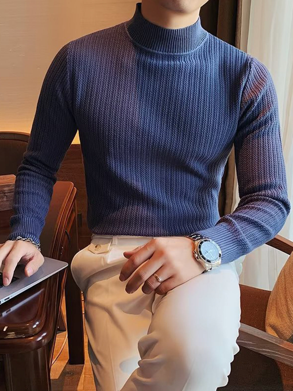 Mock-Neck Texture Baselayer Sweater - Ahaselected