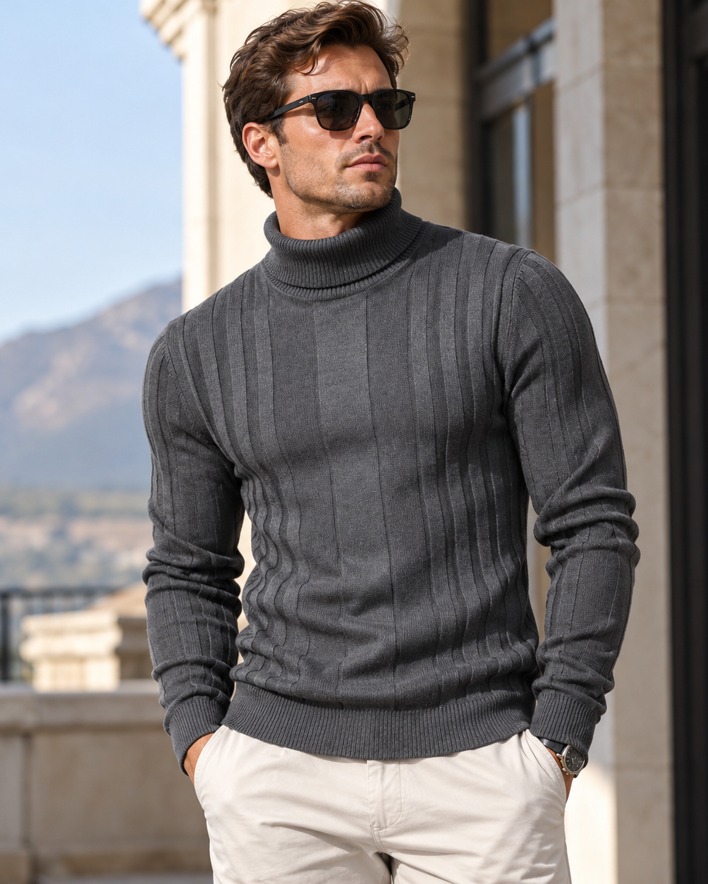 Maglione a collo alto a coste base