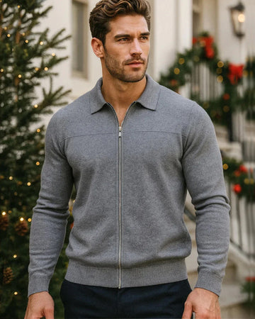 Cárdigan de punto con cuello y cremallera completa para hombre