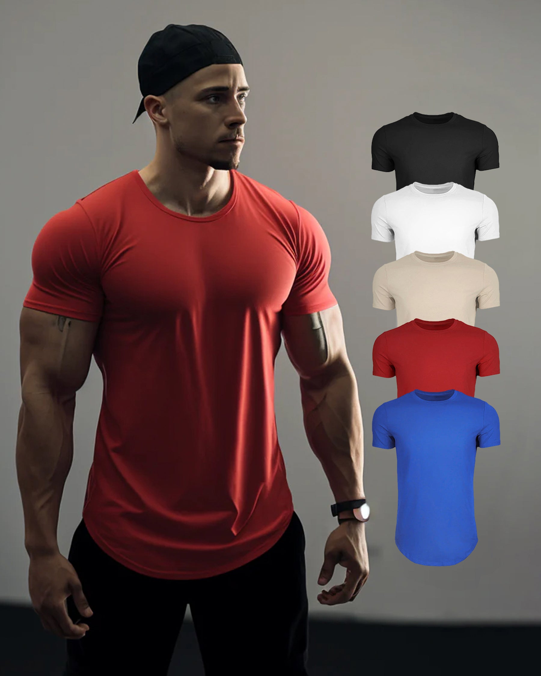 5-Pack Kore Curved Hem T-shirt Muscle Fit Crew Neck - Ahaselected