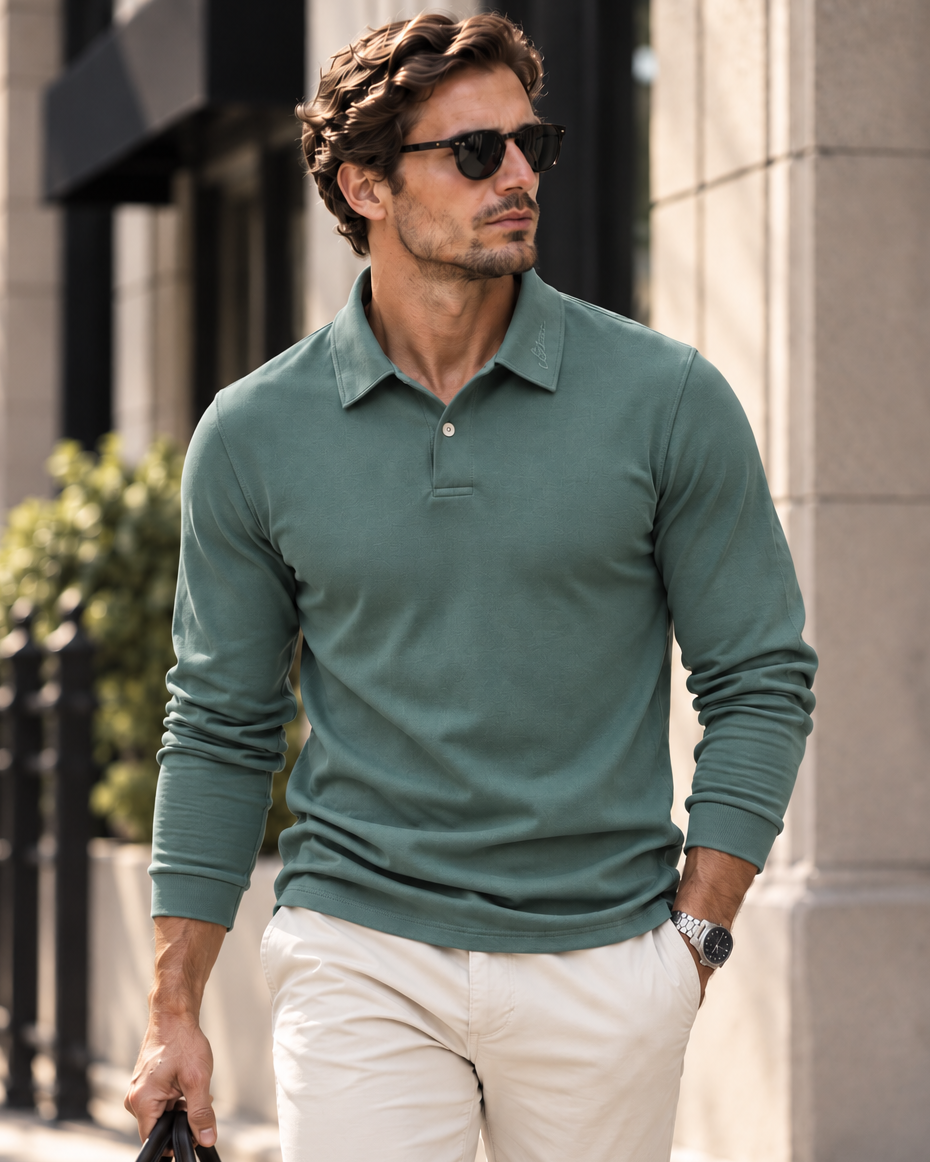 Langärmliges Poloshirt aus Baumwollmischgewebe