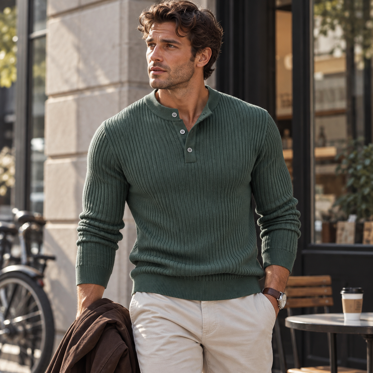 Men’s Ribbed Knit Henley Sweater