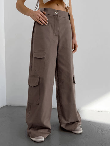 Low-rise relaxed wide-leg utility casual pants