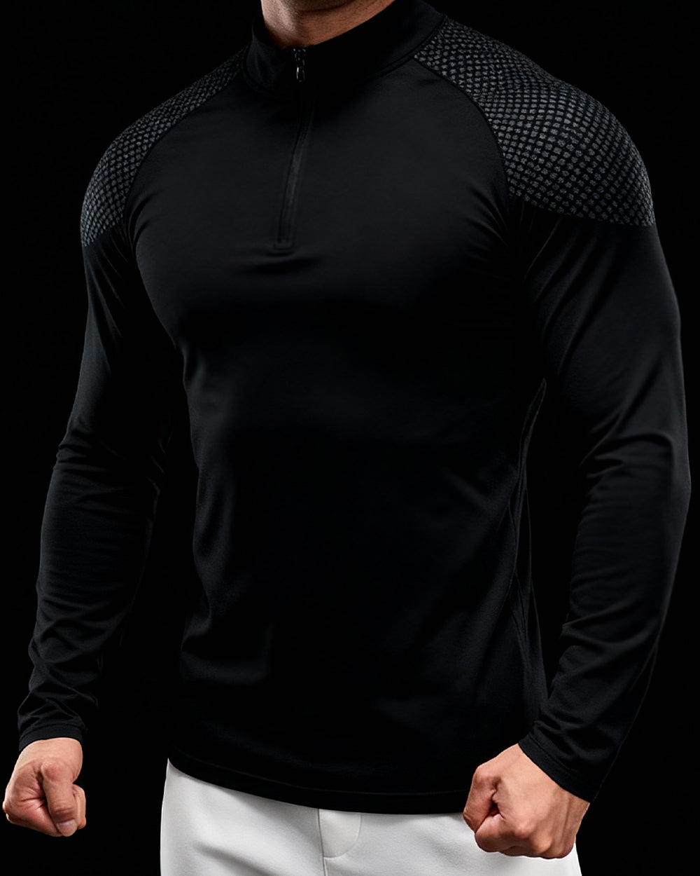 Long Sleeve Half-Zip Training Shirt with Textured Pattern - Ahaselected