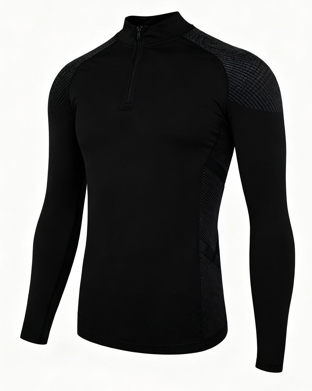 Long Sleeve Half-Zip Training Shirt with Textured Pattern - Ahaselected