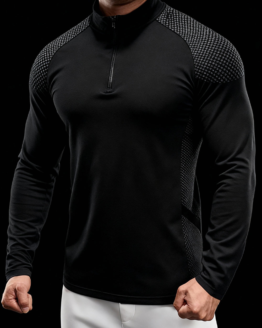 Long Sleeve Half-Zip Training Shirt with Textured Pattern - Ahaselected