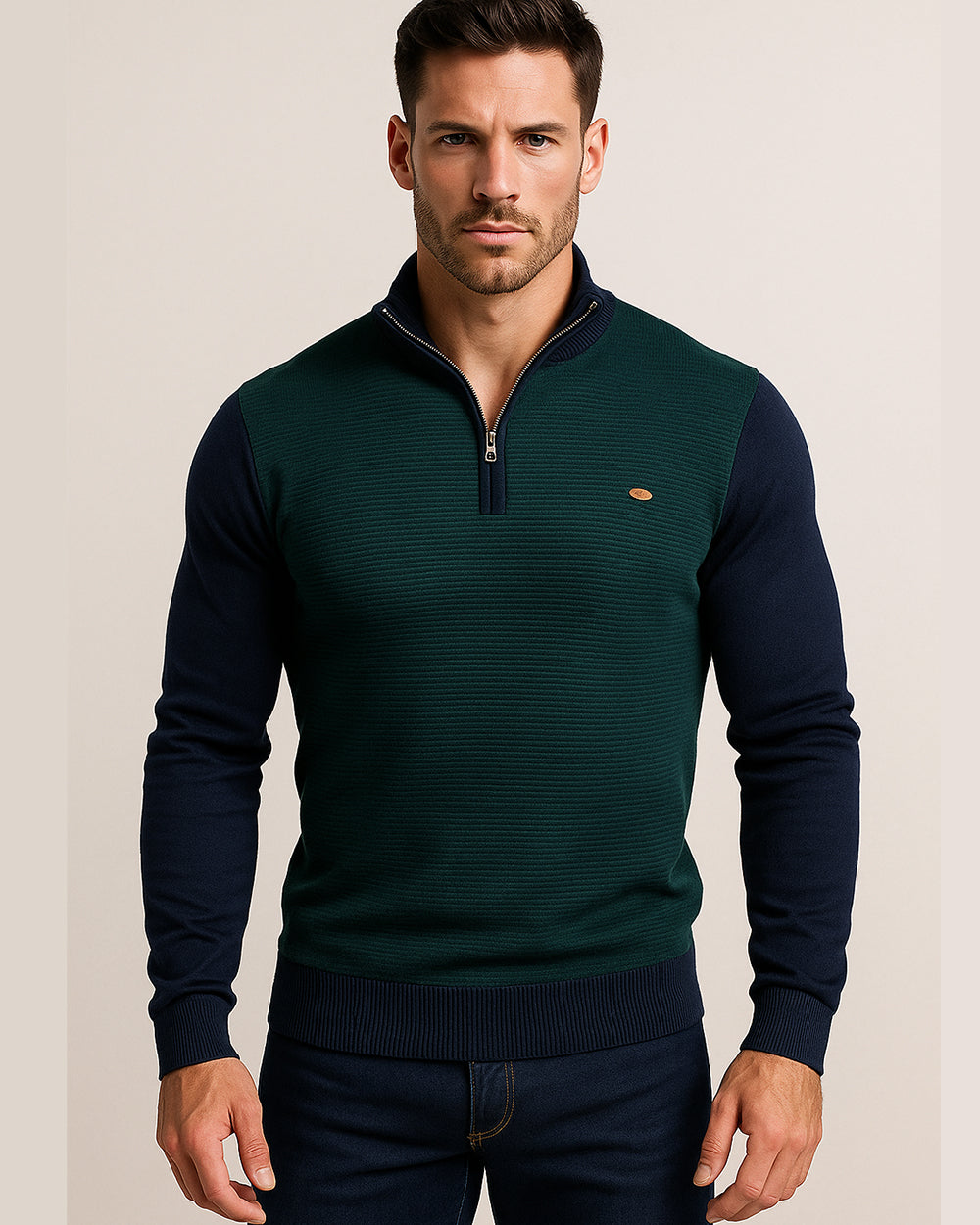 Men's Half-Zip Collar Cotton Sweater - Ahaselected