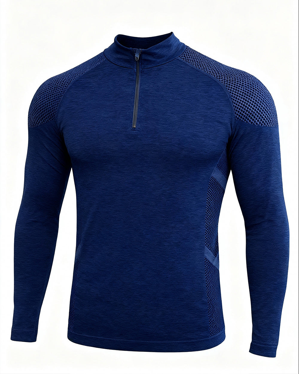 Long Sleeve Half-Zip Training Shirt with Textured Pattern - Ahaselected