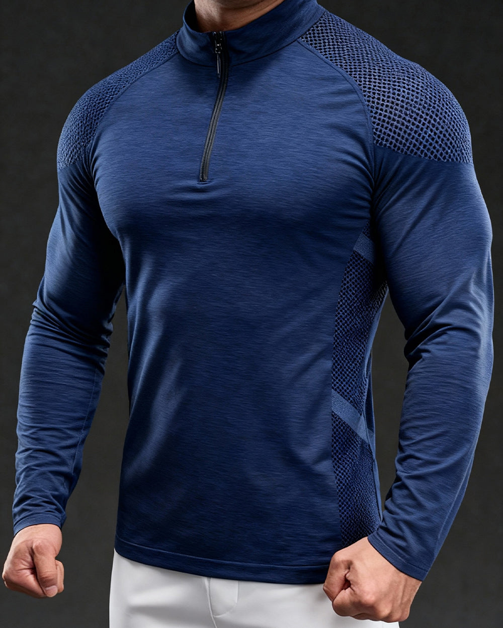 Long Sleeve Half-Zip Training Shirt with Textured Pattern - Ahaselected