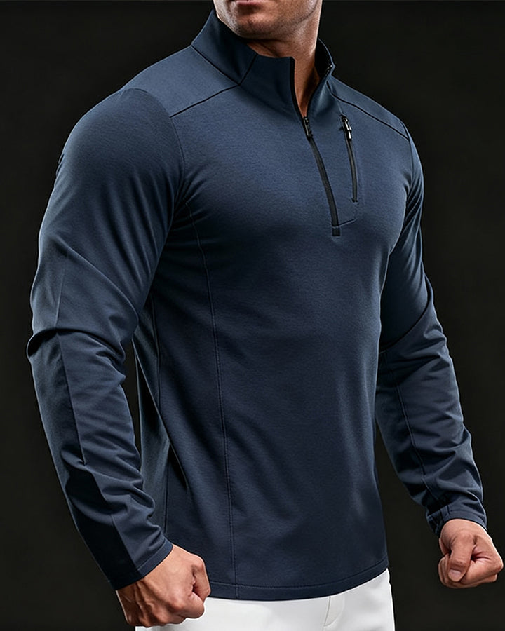 Top de entrenamiento de rendimiento térmico para hombre con media cremallera y cuello alto