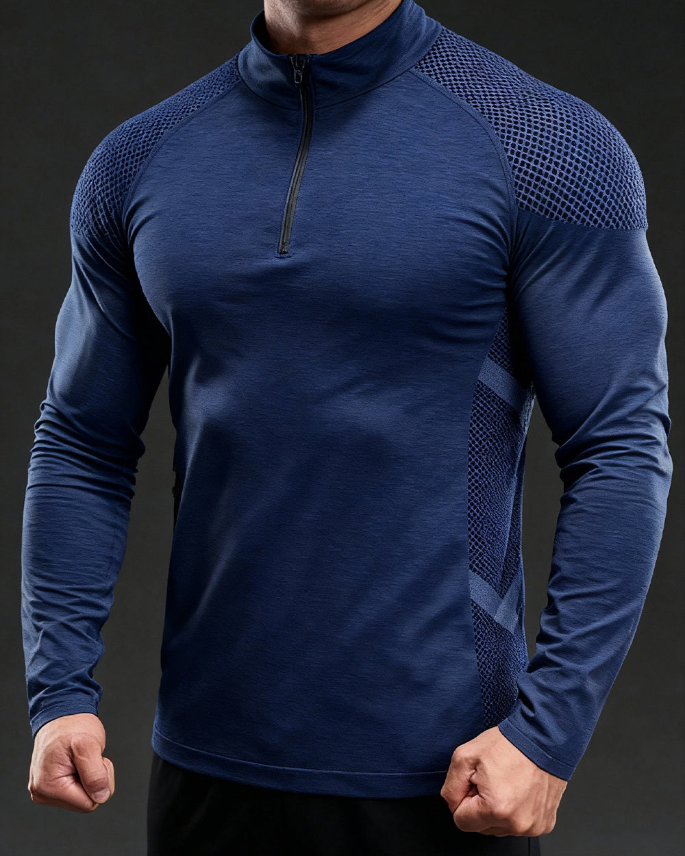 Long Sleeve Half-Zip Training Shirt with Textured Pattern - Ahaselected