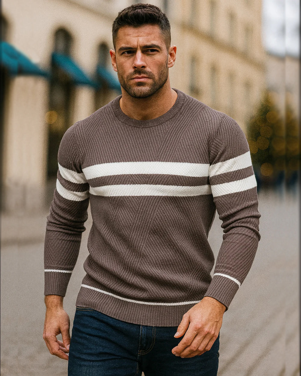 Men's Stripe Crewneck Sweater Pullover - Ahaselected