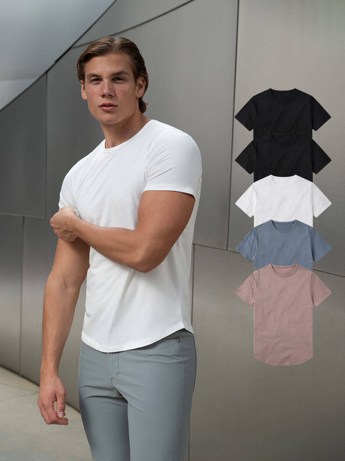 5-Pack All Day Elite Curve-Hem Tee Short Sleeve - Ahaselected