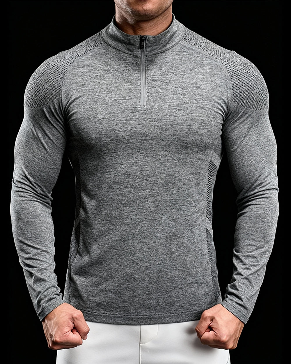 Long Sleeve Half-Zip Training Shirt with Textured Pattern - Ahaselected