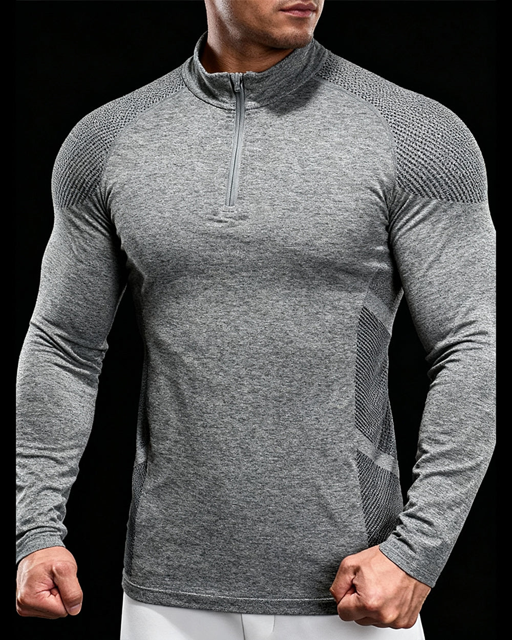 Long Sleeve Half-Zip Training Shirt with Textured Pattern - Ahaselected