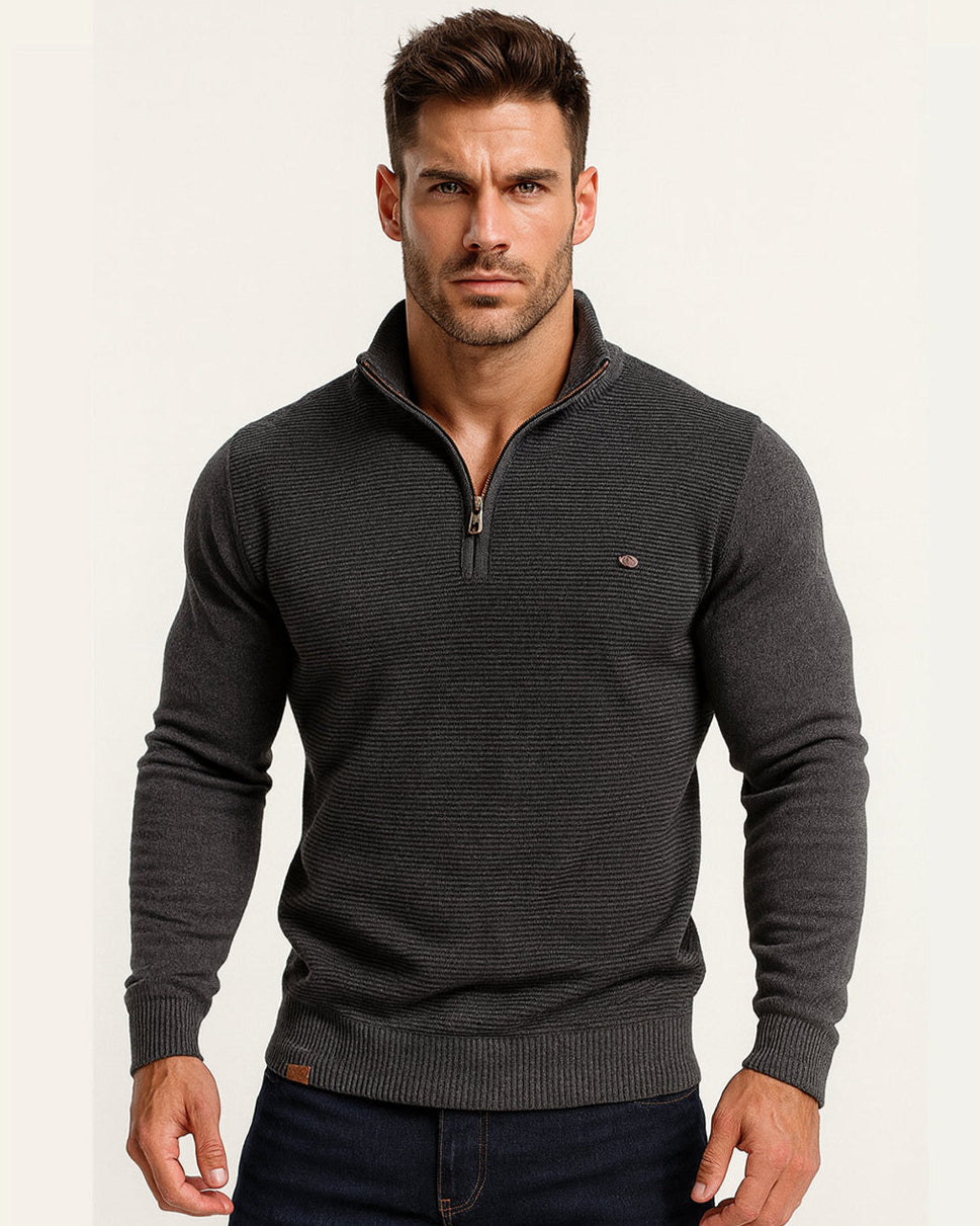 Men's Half-Zip Collar Cotton Sweater - Ahaselected